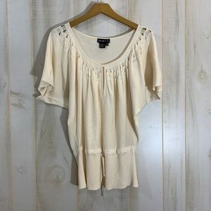 Tracy M Boho Sweater Dolman Sleeve Khaki Tan SILK